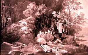 Picnic på Lake Windermere (blæk på papir) af John Harden