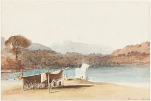 Picnic i læ ved Lake Windermere, 1822 (wc på papir) af John Harden