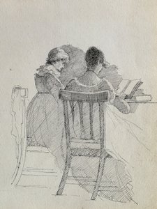 Læsning (pen og blæk på papir) (detalje af 14933) af John Harden