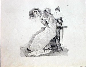 Læsning ved levende lys (pen og blæk på papir) af John Harden