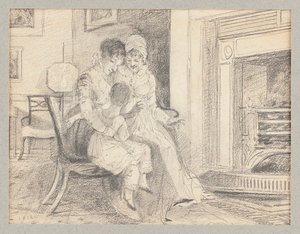 Tre ved ilden, med John W på 3 år, 1812 af John Harden