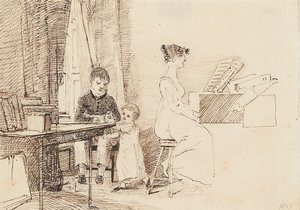 To børn og en kvinde ved klaveret, 1807 af John Harden