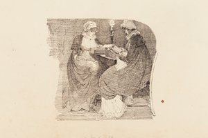 To kvinder læser ved lampelys, 1804 (pen og blæk på papir) af John Harden