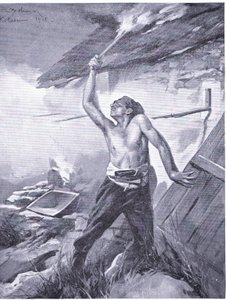 En grænsehændelse fra Balkankrigen 1912, fra Hutchinsons History of the Nations (bind 4) udgivet af Hutchinson, ca. 1920 (litho) af John Harris Valda