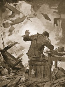 Bombardier French afsluttede sin besked, efter at en granat var kommet gennem det rum, hvor han ringede (litho) af John Harris Valda
