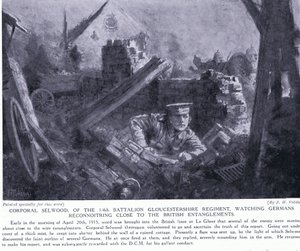 Korporal Selwood vandt en DCM for at se tyskere rekognoscere tæt på britiske forviklinger ved Le Gheer april 1915 af John Harris Valda