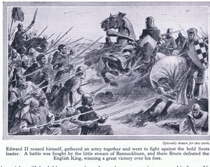 Edward II samlede en hær og kæmpede et slag ved Bannockburn 1314 AD, hvor Bruce besejrede englænderne, ca. 1950