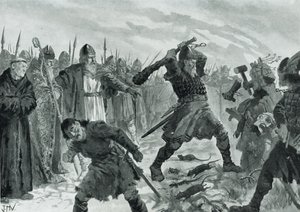 Kong Olav den Hellige bryder billedet af Gud Mor af John Harris Valda