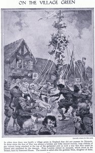 På landsbyens grønne område. Danser omkring majstangen, ca. 1950 af John Harris Valda