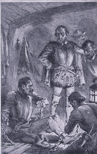 Santiago sendt i forvejen for at udforske, løb i land og blev vraget, Newnes Pictorial Knowledge udgivet af Newnes, ca. 1950