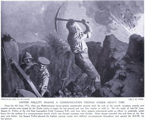 Sapper Pollitt lavede en kommunikationsgrav under kraftig beskydning på Gallipoli-halvøen juni 1915 af John Harris Valda
