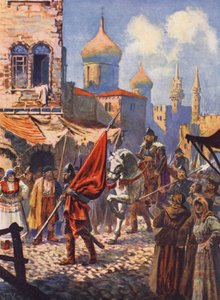Ivan den Grusommes tilbagevenden til Moskva efter erobringen af Kazan (farvelitografi) af John Harris Valda