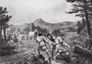 Valakiske bjergfolk grundlægger en by, niende århundrede (litografi) af John Harris Valda