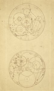 Bevægelsen af H.4, en længdemåler designet og tegnet af John Harrison, ca. 1760-72 (blæk på papir)