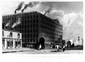 The Twist Factory, Oxford Street, Manchester, indgraveret af John McGahey, 1829 af John Harwood