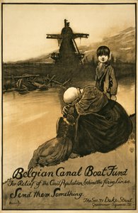Indsamlingskampagne for Belgian Canal Boat Fund, pub. 1914-18 (farve litho) af John Hassall