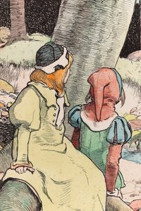 The Babes in the Wood, ca. 1900 (akvarel, pen og blæk på papir) (detalje af 244428) af John Hassall