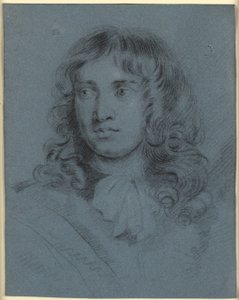 Miniaturemaleren Thomas Flatman, som en ung mand med lange ringlets og et tørklæde bundet i en sløjfe om halsen