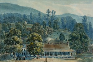 Spisestue og scenekontorer i White Sulphur Springs, 1832. af John Hazelhurst Boneval Latrobe