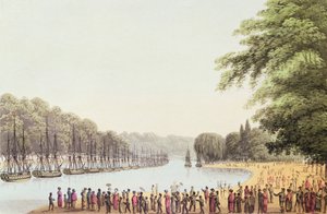 Flåden på Serpentine-floden, graveret af Matthew Dubourg (fl.1813-20) 1814