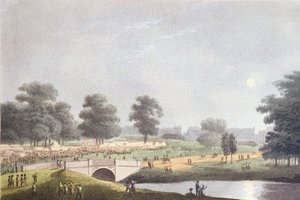 Udsigten over messen i Hyde Park, graveret af Matthew Dubourg, 1. august 1814 (farvet gravering)