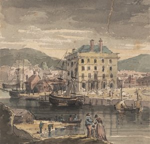 Weymouth: med figurer, forsendelse og udsigt til (?) Custom House