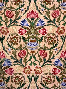Enkeltstilket tapetdesign, 1905 (farvet træbloktryk på papir) af John Henry Dearle