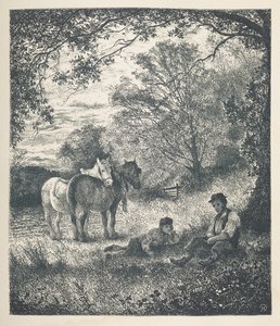 Tavle 11. Mand, dreng og shire heste.  Naturbilleder. En serie på tredive originale illustrationer tegnet på træ af J. H. Dell og graveret af R. Paterson.  John Henry Dell