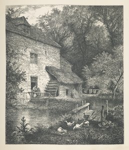 Tavle 14. Et hus og vandmølle.  Naturbilleder. En serie på tredive originale illustrationer tegnet på træ af J. H. Dell og graveret af R. Paterson.  John Henry Dell