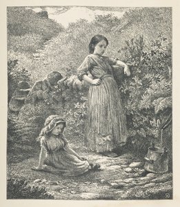 Tavle 16. To unge piger.  Naturbilleder. En serie på tredive originale illustrationer tegnet på træ af J. H. Dell og graveret af R. Paterson.  John Henry Dell