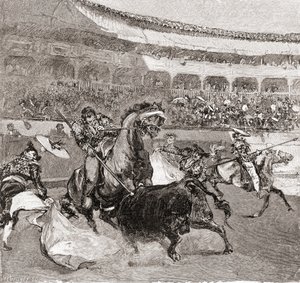 En tyrefægtning i Sevilla, Spanien, fra The Century Illustrated Monthly Magazine, udgivet 1884 (trægravering) af John Henry Ellsworth Whitney
