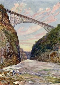 Broen over Victoria Falls, Rhodesia (farve litho)