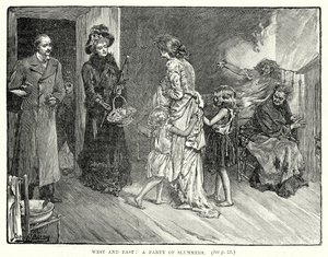 Vest og øst: En gruppe slumstormere (kobberstik) af John Henry Frederick (after) Bacon