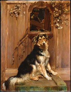 En hund og et spejl (olie på lærred)