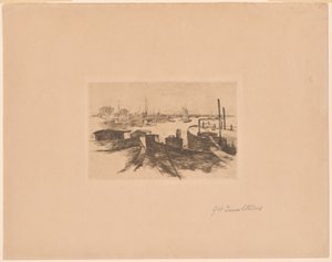 Havn med pramme af John Henry Twachtman