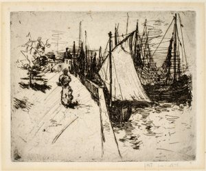 Kvinde på kajen, Honfleur af John Henry Twachtman