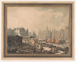 Udsigt over fiskemarkedet på Dam-pladsen i Amsterdam Feyge Dam med en del af fiskemarkedet i Amsterdam (titel på objekt) af John Henry Wright