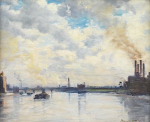 Chelsea Reach (olie på panel) af John Hodgson Lobley