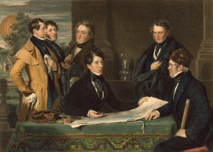En konsultation forud for en luftrejse fra London til Wellburg i Nassau den 7. november 1836, pub. 1843 af John Hollins
