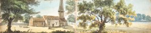 Den gamle Eltham-kirke og et egetræ, Kent (akvarel) af John Inigo Richards
