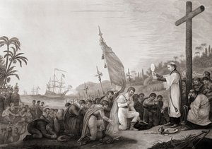 Columbus lander i den nye verden (gravering) af John James (after) Barralet