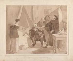Gil Blas, mens han praktiserer medicin under Dr. Sangrado, møder Dr. Cuchillo ved købmandens seng af John James Chalon