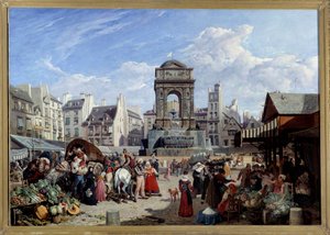 The Market and the Fountain of the Innocents in Paris Maleri af John James Chalon (1778-1854) 1822 Søn. 1,06x1,52 m Paris, Carnavalet Museum