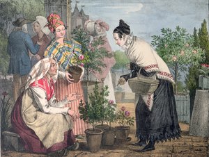 Blomstermarkedet, Paris, graveret af Charles Joseph Hullmandel (1789-1850), udgivet 1821