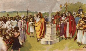 Konstantin den Store ofrer et offer, da de første kristne ankommer, York, 306 (chromolitho) af John Jellicoe