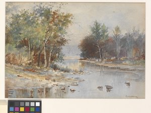Uden titel (Strøm i efteråret) (akvarel på hvidt koldpresset akvarelpapir) af John Joseph Enneking