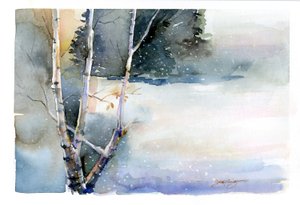 Birk om vinteren, 2015, (akvarel) af John Keeling