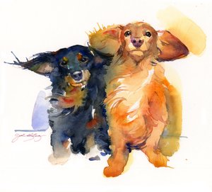 Gravhund Duo, 2014, (akvarel)