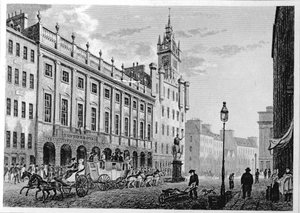 Udsigt over rådhuset, Exchange, Glasgow, indgraveret af Joseph Swan, 1828