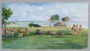 Militær dans i Samoa (wc på papir) af John La Farge or Lafarge